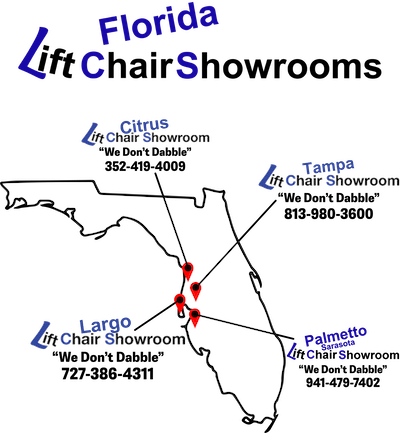 Palmetto Lift Chair Showroom' locations in Tampa, Largo, Citrus, & Pamletto. Find a lift chair near you